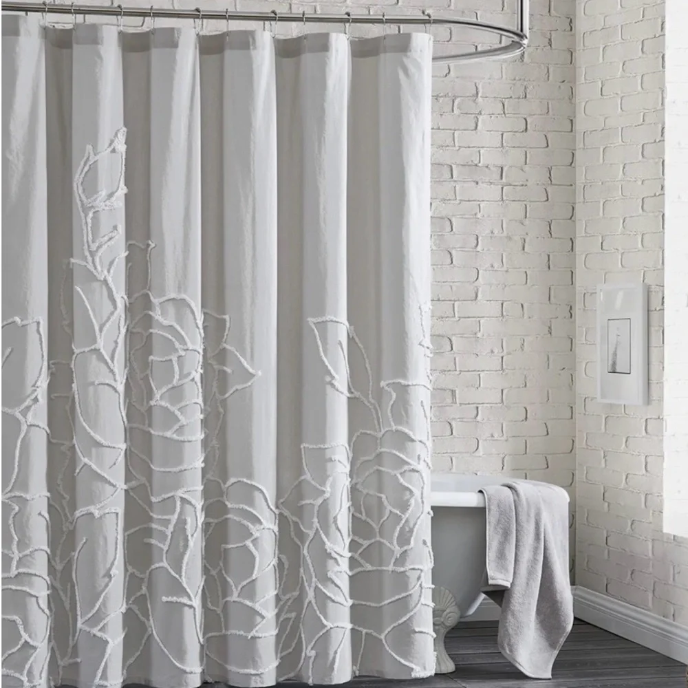 Elegant Floral Shower Curtain in Gray and White